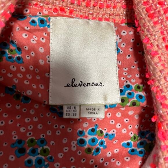 Anthropologie Elevenses Pink & White Tweed Moto Jacket Size 6 - Picture 2 of 5